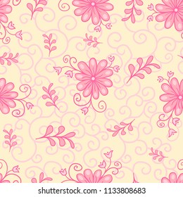 Vector seamless, repeating luxury texture patterns with flowers and leaves. Monochromatic pink.