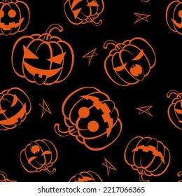 Vector. Seamless repeating pattern of cartoon pumpkin. Thanksgiving, Halloween concept. Seasonal print for textiles, holiday background, gift wrapping, invitations. Autumn concept, plant compositions.
