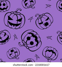 Vector. Seamless repeating pattern of cartoon pumpkin. Thanksgiving, Halloween concept. Seasonal print for textiles, holiday background, gift wrapping, invitations. Autumn concept, plant compositions.