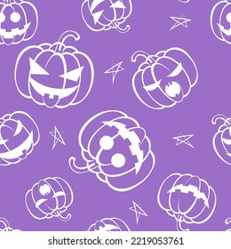 Vector. Seamless repeating pattern of cartoon pumpkin. Thanksgiving, Halloween concept. Seasonal print for textiles, holiday background, gift wrapping, invitations. Autumn concept, plant compositions.