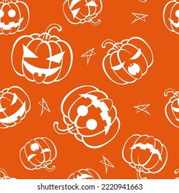 Vector. Seamless repeating pattern of cartoon pumpkin. Thanksgiving, Halloween concept. Seasonal print for textiles, holiday background, gift wrapping, invitations. Autumn concept, plant compositions.