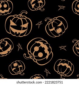 Vector. Seamless repeating pattern of cartoon pumpkin. Thanksgiving, Halloween concept. Seasonal print for textiles, holiday background, gift wrapping, invitations. Autumn concept, plant compositions.