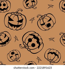 Vector. Seamless repeating pattern of cartoon pumpkin. Thanksgiving, Halloween concept. Seasonal print for textiles, holiday background, gift wrapping, invitations. Autumn concept, plant compositions.