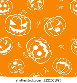 Vector. Seamless repeating pattern of cartoon pumpkin. Thanksgiving, Halloween concept. Seasonal print for textiles, holiday background, gift wrapping, invitations. Autumn concept, plant compositions.