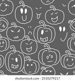 Vector. Seamless repeating pattern of cartoon pumpkin. Thanksgiving, Halloween concept. Seasonal print for textiles, holiday background, gift wrapping, invitations. Autumn concept.