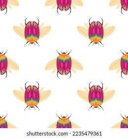 Vector seamless repeating pattern with hand drawn bugs or beetles. texture for fabric, wallpaper, textile, apparel. Funny insects.