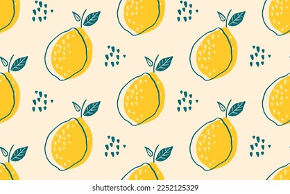 Vector seamless repeating pattern with hand drawn yellow lemons