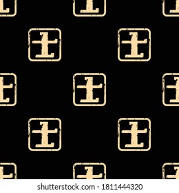 Vector seamless repeating pattern of Japanese gold characters on a black background. Hieroglyphs - samurai. Endless texture for textile design. Vector color background.