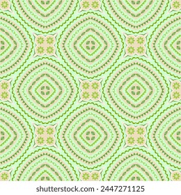 Vector seamless repeating pattern in light green, beige colors. Endless geometric spring summer pattern. Global colors are used. The pattern is in the swatch palette. For printing on paper, textiles