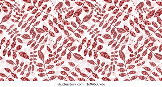 vector seamless repeating pattern of red branches with red leaves on white background trendy decorative design , forest pattern for textiles , wallpapers, wrapping paper and other uses
