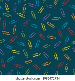 Vector seamless repeating pattern for school or office with paper clips. Colorful pattern for notepad