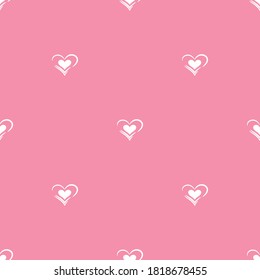 Vector seamless repeating pattern white hearts on a pink background for printing at textile, fabric, paper, cover, wallpaper
