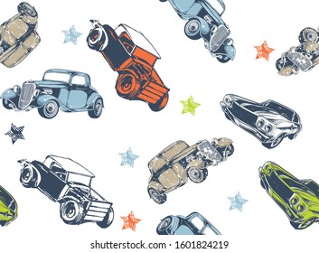 vector seamless retro automobile pattern, car, transportation,