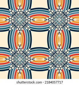 Vector seamless retro blue red orange colors squares geometrical pattern