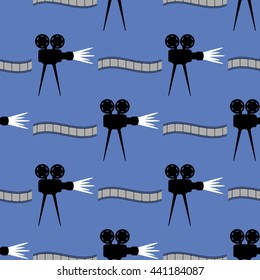 Vector Seamless Retro Cinema Pattern. Old Movie Projector Film Strip Background