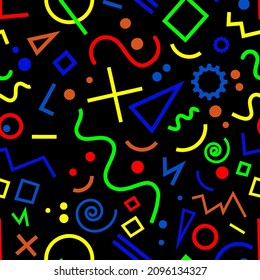 
Vector seamless retro comic memphis pattern with geometric elements. Colorful abstract modern geometric background.