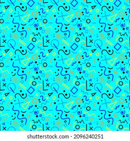 Vector seamless retro comic memphis pattern with geometric elements. Colorful abstract modern geometric background.