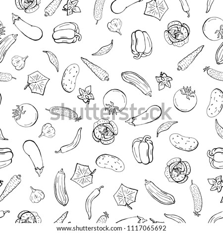 Vector seamless retro drawing of vegeta blesblack and white sketch . Can be used for web page background, fills drawings, wallpapers, surface textures.