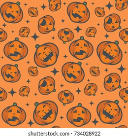 Vector seamless retro halloween pattern, stars with pumpkins. Can be used for wallpaper, pattern fills, web page background