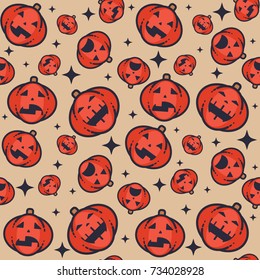 Vector seamless retro halloween pattern, stars with pumpkins. Can be used for wallpaper, pattern fills, web page background