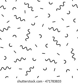 Vector seamless retro memphis pattern with geometric elements. Chaotic trendy geometry in hipster style. Suitable for posters, covers, prints.