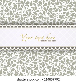 Vector seamless retro pattern background with white lace vintage label. Perfect as invitation or announcement.