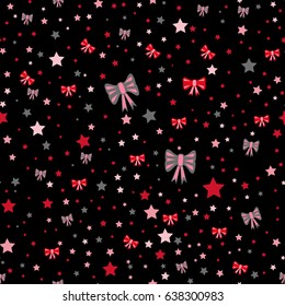 Vector seamless retro pattern, with bow tie and star on black background