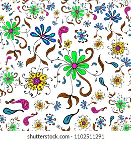 Vector seamless retro pattern, flowers doodle style. Can be used for web page background, pattern fills, wallpaper, surface textures.