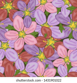 Vector seamless retro pattern, flowers saxifrage. Fills, wallpaper, surface textures.