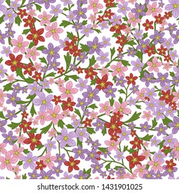 Vector seamless retro pattern, flowers saxifrage. Fills, wallpaper, surface textures.