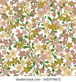 Vector seamless retro pattern, flowers saxifrage. Fills, wallpaper, surface textures.