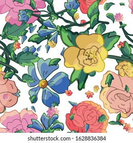 Vector seamless retro pattern, flowers . Fills, wallpaper, surface textures.