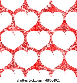 Vector seamless retro pattern with hearts. illustration in vintage engraved style.