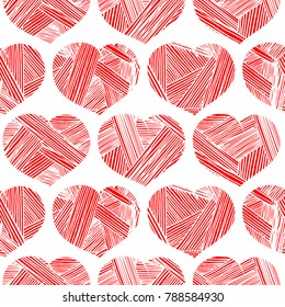 Vector seamless retro pattern with hearts. illustration in vintage engraved style.