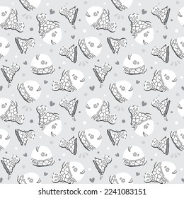 Vector seamless retro pattern illustration of cute  doodle asian food taiyaki