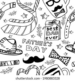 Vector seamless retro pattern, with men's accessories. Can be used for wallpaper, fill pattern, web page background, postcard, banner, poster. Father's day pattern isolated on white. Male accessories.