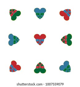 Vector seamless retro pattern, multicolored hearts tied with ribbon with bow. Can be used for web page background, fills drawings, wallpapers, surface textures.