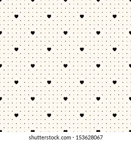 Vector seamless retro pattern, polka dot with hearts. Can be used for wallpaper, pattern fills, web page background,surface textures