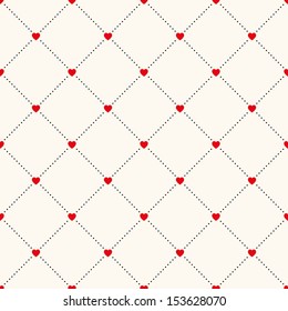 Vector seamless retro pattern, polka dot with hearts. Can be used for wallpaper, pattern fills, web page background,surface textures