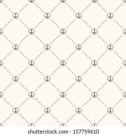 Vector seamless retro pattern, polka dot with anchors in rope circles. Can be used for wallpaper, pattern fills, web page background