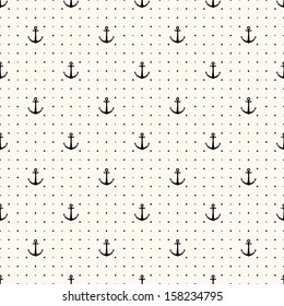 Vector seamless retro pattern, polka dot with anchors. Can be used for wallpaper, pattern fills, web page background,surface textures