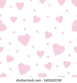 Vector seamless retro pattern, polka hearts with stars. Can be used for wallpaper