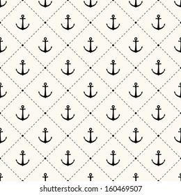 Vector seamless retro pattern, polka dot with anchors in rope circles. Can be used for wallpaper, pattern fills, web page background