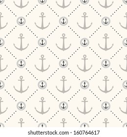 Vector seamless retro pattern, polka dot with anchors in rope circles. Can be used for wallpaper, pattern fills, web page background