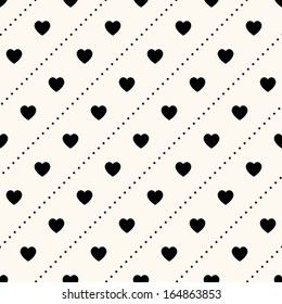 Vector seamless retro pattern, polka dot with hearts. Can be used for wallpaper, pattern fills, web page background,surface textures