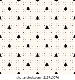 Vector seamless retro pattern, polka dot with christmas trees. Can be used for wallpaper, pattern fills, web page background