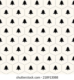 Vector seamless retro pattern, polka dot with christmas trees. Can be used for wallpaper, pattern fills, web page background