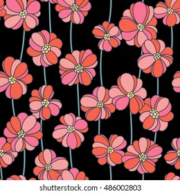 vector seamless retro style colorful flower pattern, sixties stylization floral background print, vertical orientation. 