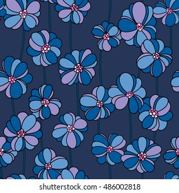 vector seamless retro style colorful flower pattern, sixties stylization floral background print, vertical orientation. 