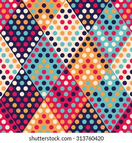 Vector seamless rhombus pattern. Repeating color geometric tiles with dots.